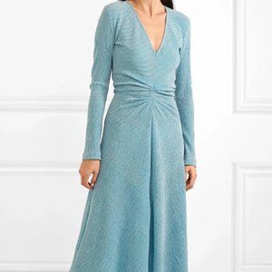 Rotate Gathered Metallic Stretch-knit Midi Dress